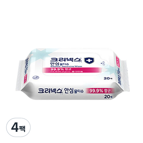 크리넥스 안심 물티슈, 20매, 4개