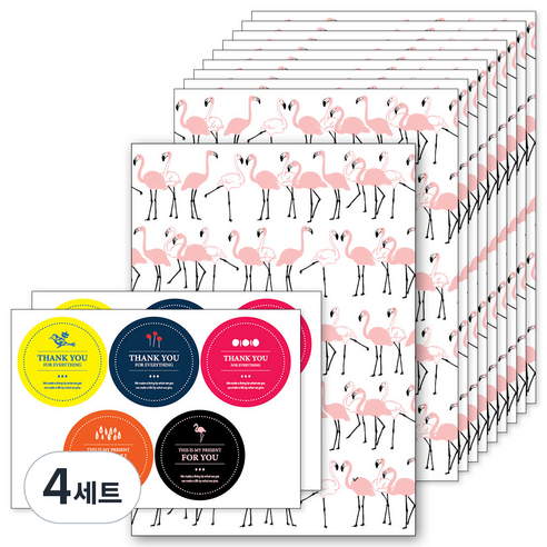앤캐비넷 선물봉투 10p + 스티커 2p 세트, 플라밍고, 4세트