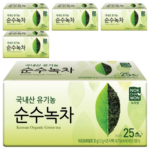 녹차원 국내산 유기농 순수녹차, 1.2g, 25개입, 5개