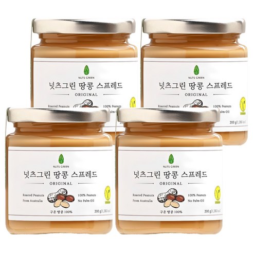 넛츠그린 땅콩 스프레드, 200g, 4개