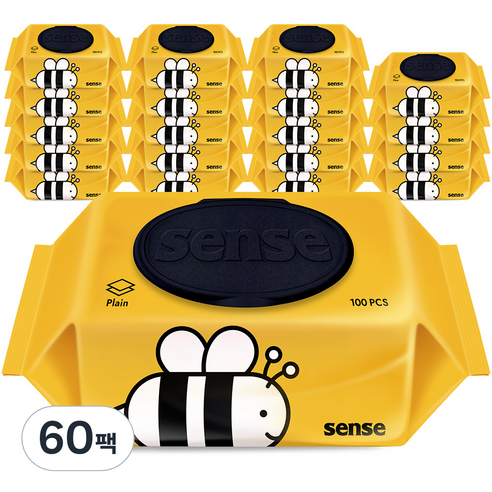 센스 물티슈 꿀벌 캡형, 40g, 100매, 60개