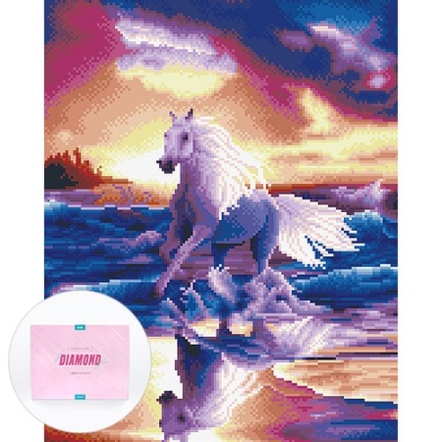디클레어 액자 캔버스형 보석십자수 DIY 키트 40 x 50 cm, 1세트, 백마