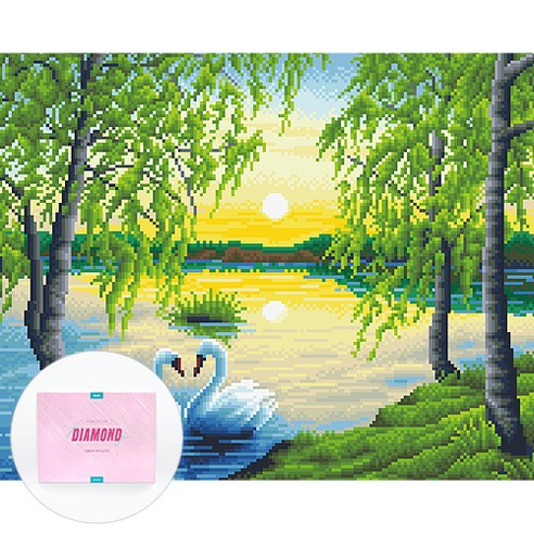 디클레어 액자 캔버스형 보석십자수 DIY 키트 40 x 50 cm, 해질녘 백조, 1세트