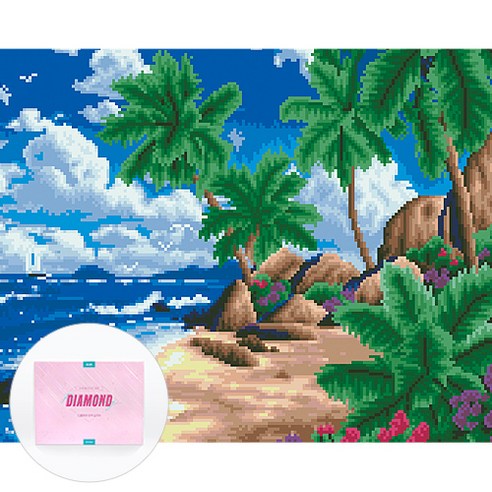 디클레어 액자 캔버스형 보석십자수 DIY 키트 40 x 50 cm, 1세트, 하와이 야자수