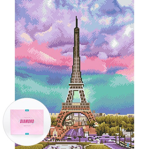 디클레어 액자 캔버스형 보석십자수 DIY 키트 40 x 50 cm, 1세트, 무지개에펠탑