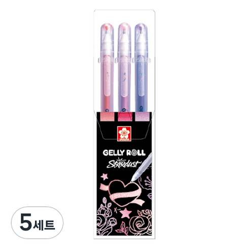겔리롤 사쿠라 스타더스트 3종 세트 A 1.0mm, 루비레드, 펄핑크, 에머시스트퍼플, 5세트