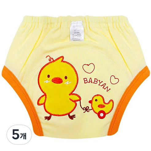 베이비앙 아동용 3중 방수처리 배변훈련팬티, 병아리옐로우, 5개