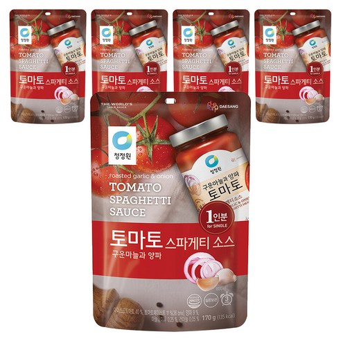 청정원 토마토 스파게티소스 싱글파우치, 170g, 5개