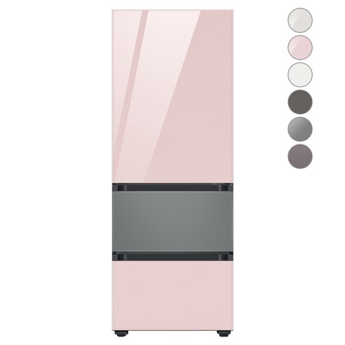 [색상선택형] 삼성전자 비스포크 김치플러스 냉장고 방문설치, 새틴 그레이, RQ33A74C2AP, 글램 핑크 + 새틴 그레이