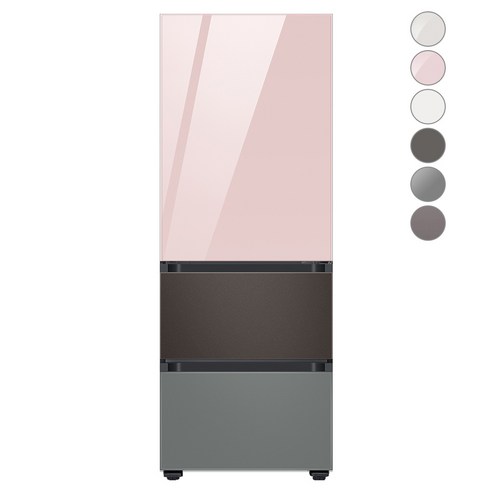 [색상선택형] 삼성전자 비스포크 김치플러스 냉장고 방문설치, 코타 차콜, RQ33A74C2AP, 글램 핑크 + 코타 차콜 + 새틴 그레이