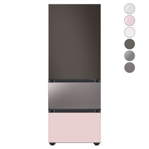 [색상선택형] 삼성전자 비스포크 김치플러스 냉장고 방문설치, 브라우니 실버, RQ33A74C2AP, 코타 차콜 + 브라우니 실버 + 글램 핑크