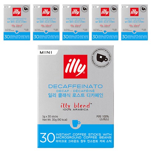 일리 클래식 로스트 디카페인 미니 커피스틱, 1g, 30개입, 6개