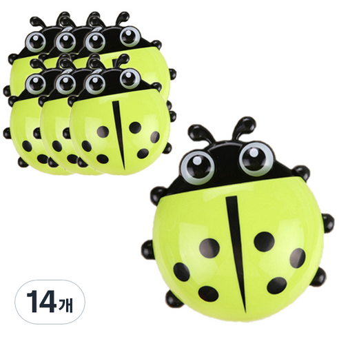 블럭마트 무당벌레 칫솔걸이, 그린, 14개