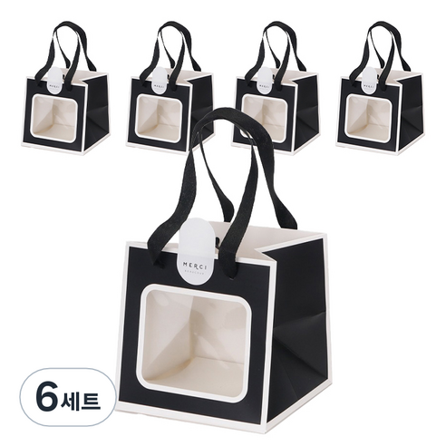 인디케이 투명창 선물쇼핑백 소 5p + 스티커 5p 세트, 블랙, 6세트