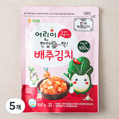 한국농협김치 어린이 한입애착 배추김치, 300g, 5개