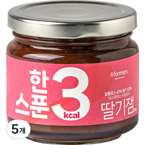 식스파머스 저칼로리 무설탕 한 스푼 딸기잼, 200g, 5개