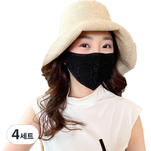 노팅힐 입체자수 레이스 마스크 + 필터 2p 세트 블랙, 4세트