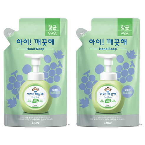 아이깨끗해 향균 폼 핸드솝 리필형 청포도향, 200ml, 2개