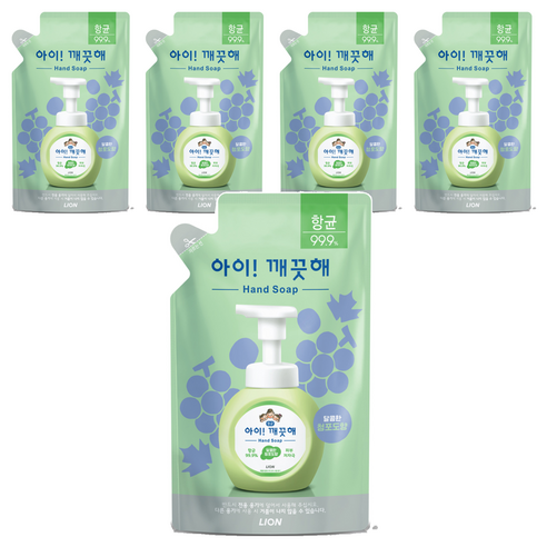 아이깨끗해 향균 폼 핸드솝 리필형 청포도향, 200ml, 5개