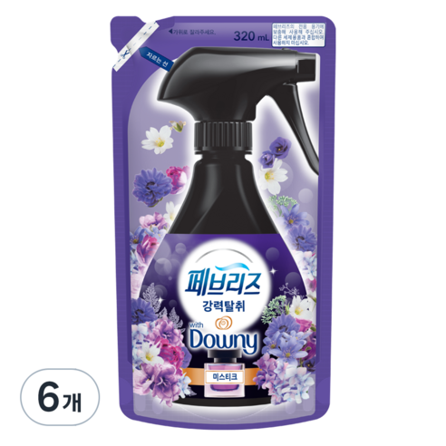 페브리즈 섬유탈취제 강력탈취 미스티크 리필, 320ml, 6개