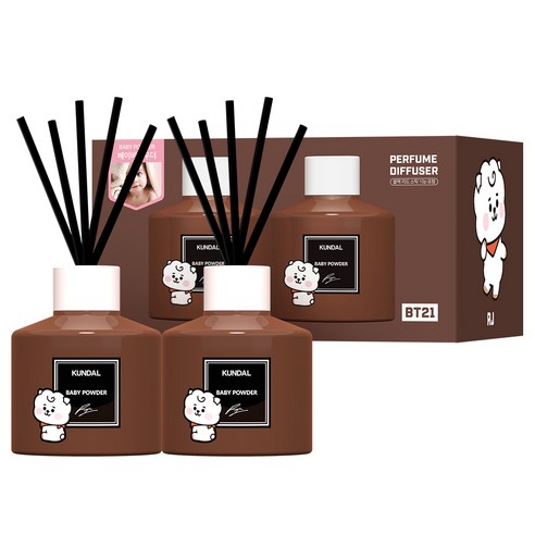 쿤달 BT21 퍼퓸 디퓨저 200ml x 2p + 섬유스틱 10p, 1개, 베이비파우더향