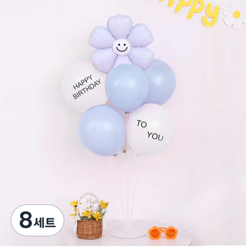 스마일 캔디 데이지 풍선꽂이 세트, 8세트, 퍼플