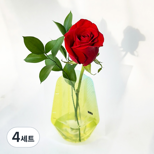포켓플라워 생화 장미 한송이 세트, 레드, 4세트