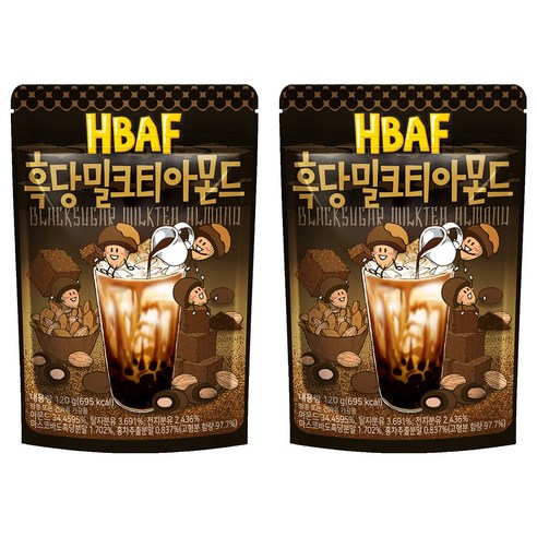바프 흑당 밀크티 아몬드, 120g, 2개