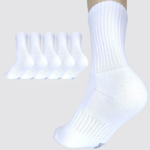 다두리 여성용 이중 쿠션 장목 스포츠양말, 화이트, 5세트