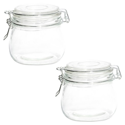 키볼리 원형 밀폐 클립 유리병, 500ml, 2개