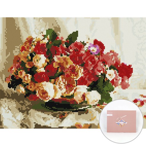 아트조이 DIY 보석십자수 캔버스형 30 x 40 cm, 장미 다발, 1세트