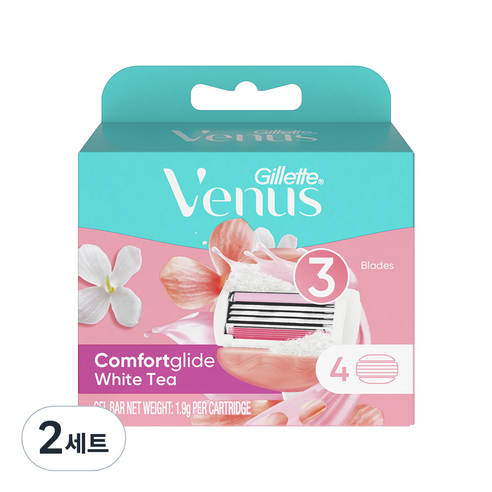 질레트 비너스 컴포트 글라이드 화이트티 여성용 면도기 면도날4입, 4개입, 2개