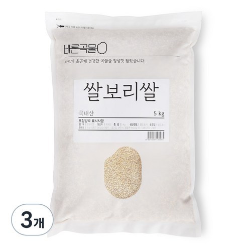 바른곡물 국산 쌀보리쌀, 5kg, 3개
