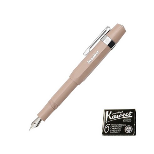 카웨코 스포츠 스카이 만년필 + 잉크카트리지 6p 세트, F, 마키아토(만년필), 블랙(카트리지)