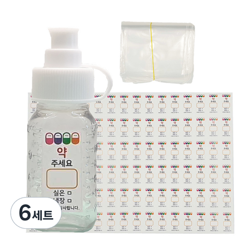 신도공업 일회용 안전뚜껑 약병 PET 딱딱이 12cc + 스티커 96p + 지퍼백 100p 세트, 6세트