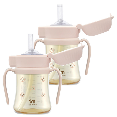 토비앤몰리 PPSU 돗람이 원터치 락 빨대컵 180ml, 2개, 돗람이 핑크