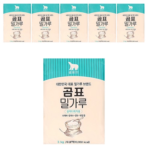 대한제분 곰표 중력 다목적용 밀가루, 3kg, 6개