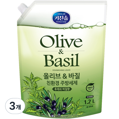 무궁화 주방세제 올리브 앤 바질, 1.2L, 3개