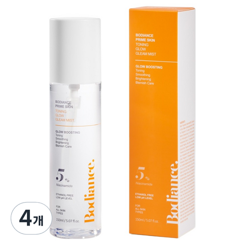 바디언스 프라임 스킨 글로우 토닝 미백 미스트 스프레이 뿌리는 바디 로션, 150ml, 4개