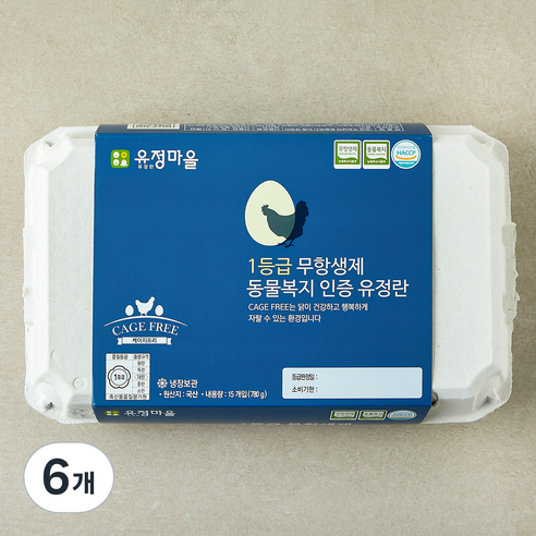 유정마을 무항생제 동물복지 인증 1등급 유정란 780g, 6개, 15구