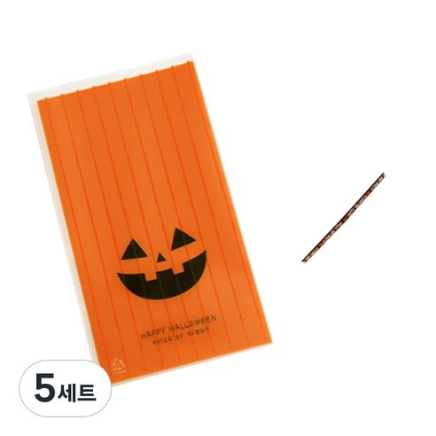 봄91 할로윈 비접착 쿠키봉투소 100p + 할로윈 막대타이 100p, 혼합 색상, 5세트