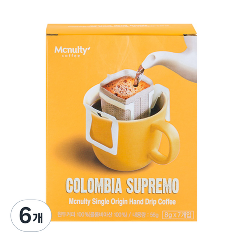 맥널티 콜롬비아 슈프리모 핸드 드립백커피, 7개입, 6개, 8g