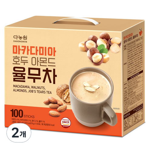 다농원 마카다미아 호두 아몬드 율무차, 18g, 2개, 100개입