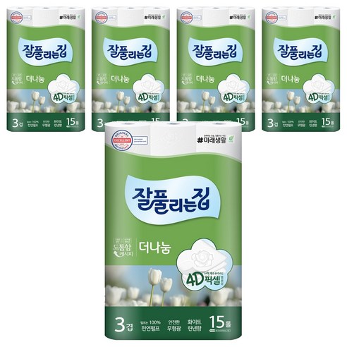 잘풀리는집 더나눔 천연펄프 3겹 고급롤화장지, 25m, 15롤, 5개