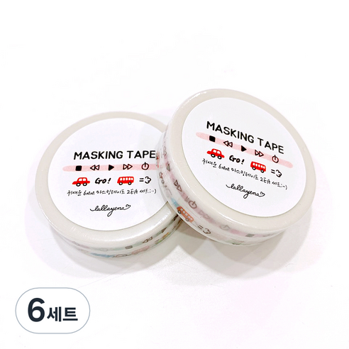 랄라예나 귀여운 마스킹 테이프 2종 세트 6mm x 10m, 91 뮤직 고고 포인트, 6세트