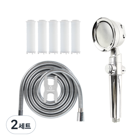 홈다움 프리미엄 4way 내맘대로수압조절 마사지필터샤워기 헤드 + 필터 5p + 2.0m샤워호스 완벽세트, 2개
