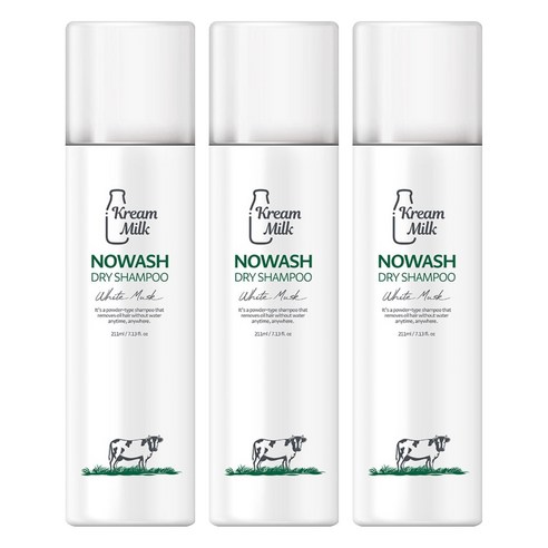 크림밀크 노워시 드라이 샴푸 화이트머스크향, 211ml, 3개