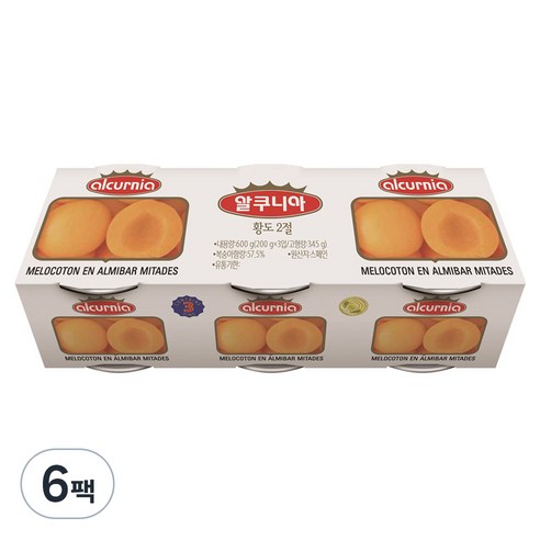 알쿠니아 황도2절 과일통조림, 600g, 6개