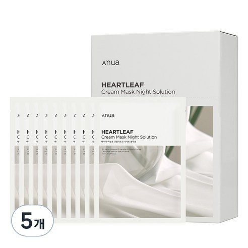 아누아 어성초 피부진정 보습 장벽강화 나이트 솔루션 크림 시트 마스크팩 25ml, 10개입, 5개