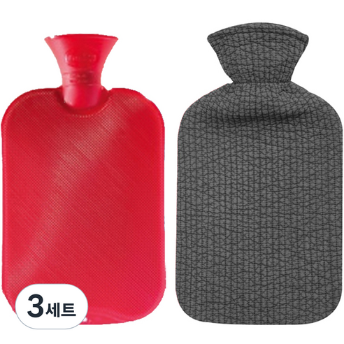 파쉬 양면빗살 핫팩 물주머니 2L 랜덤 발송 + 누빔 면커버 그레이, 3세트